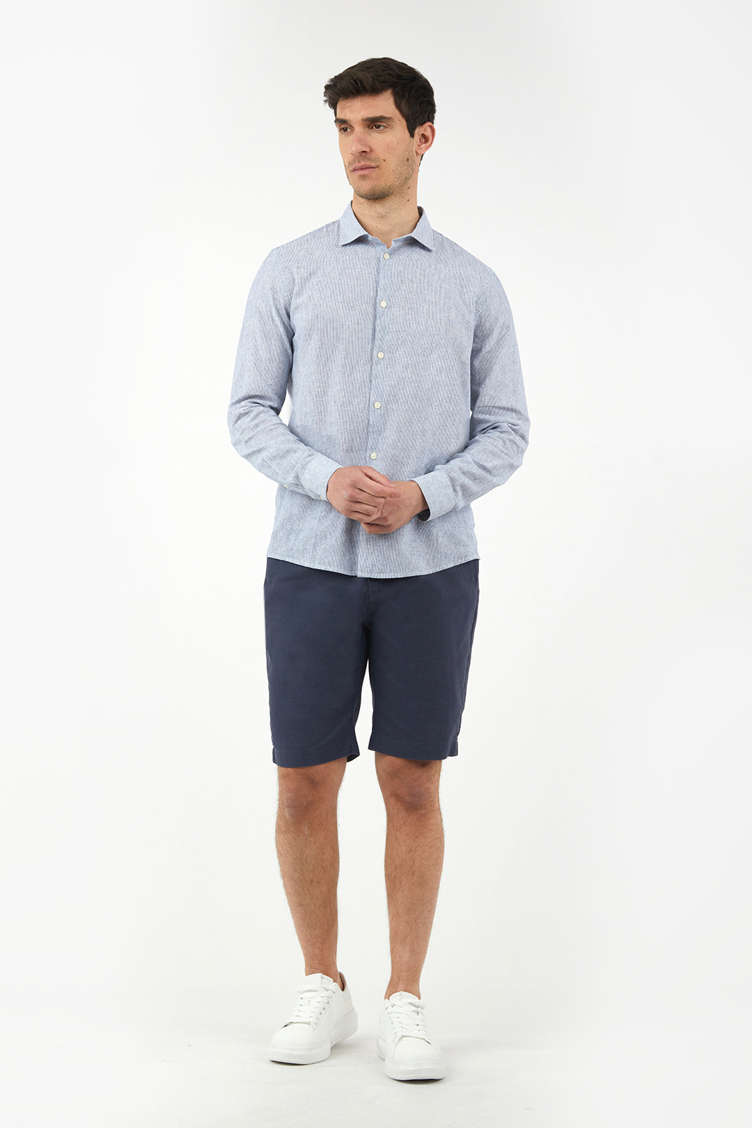Camicia comfort fit misto lino a righe|Colore:Celeste