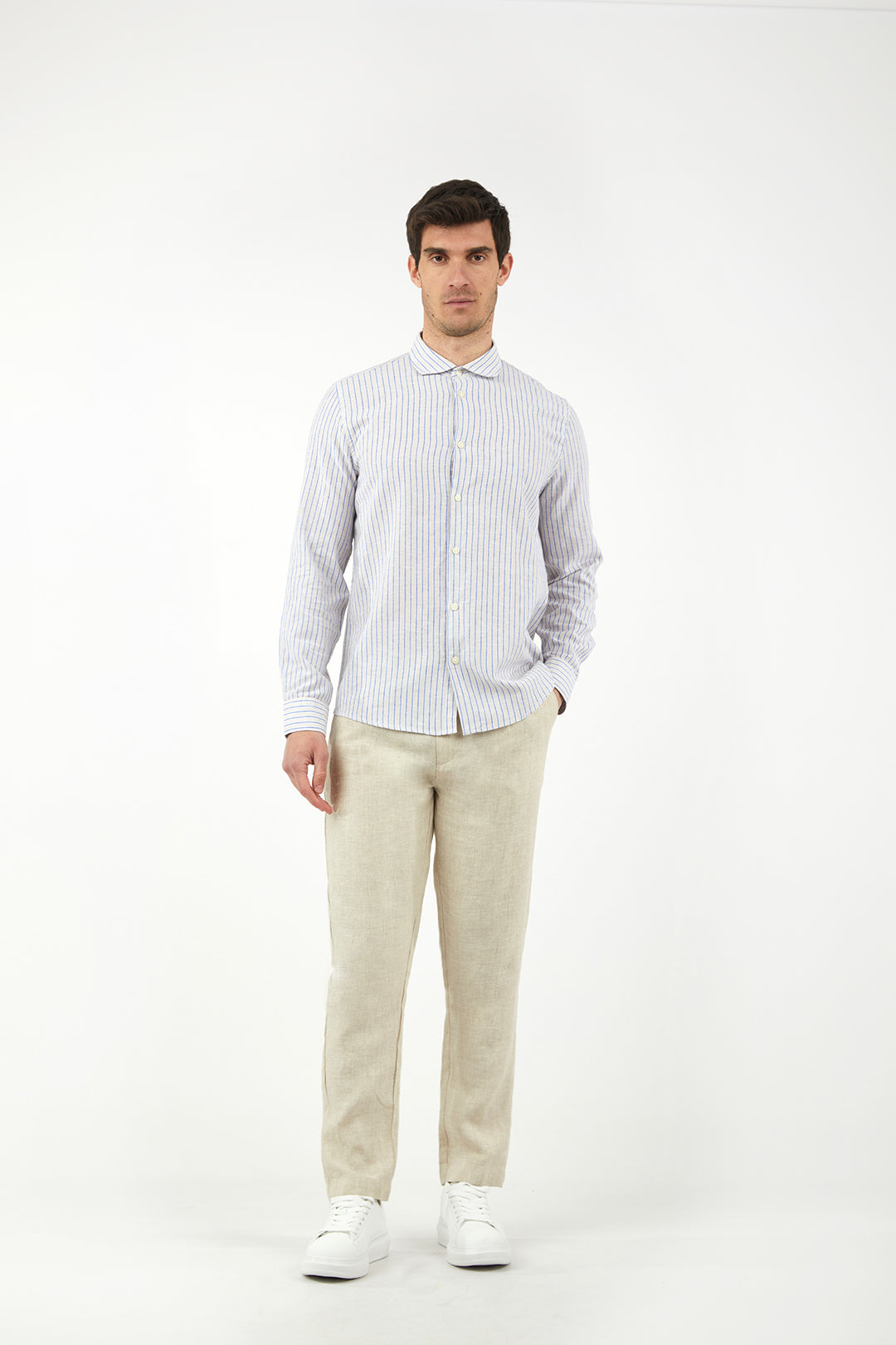 Camicia comfort fit misto lino a righe|Colore:Beige