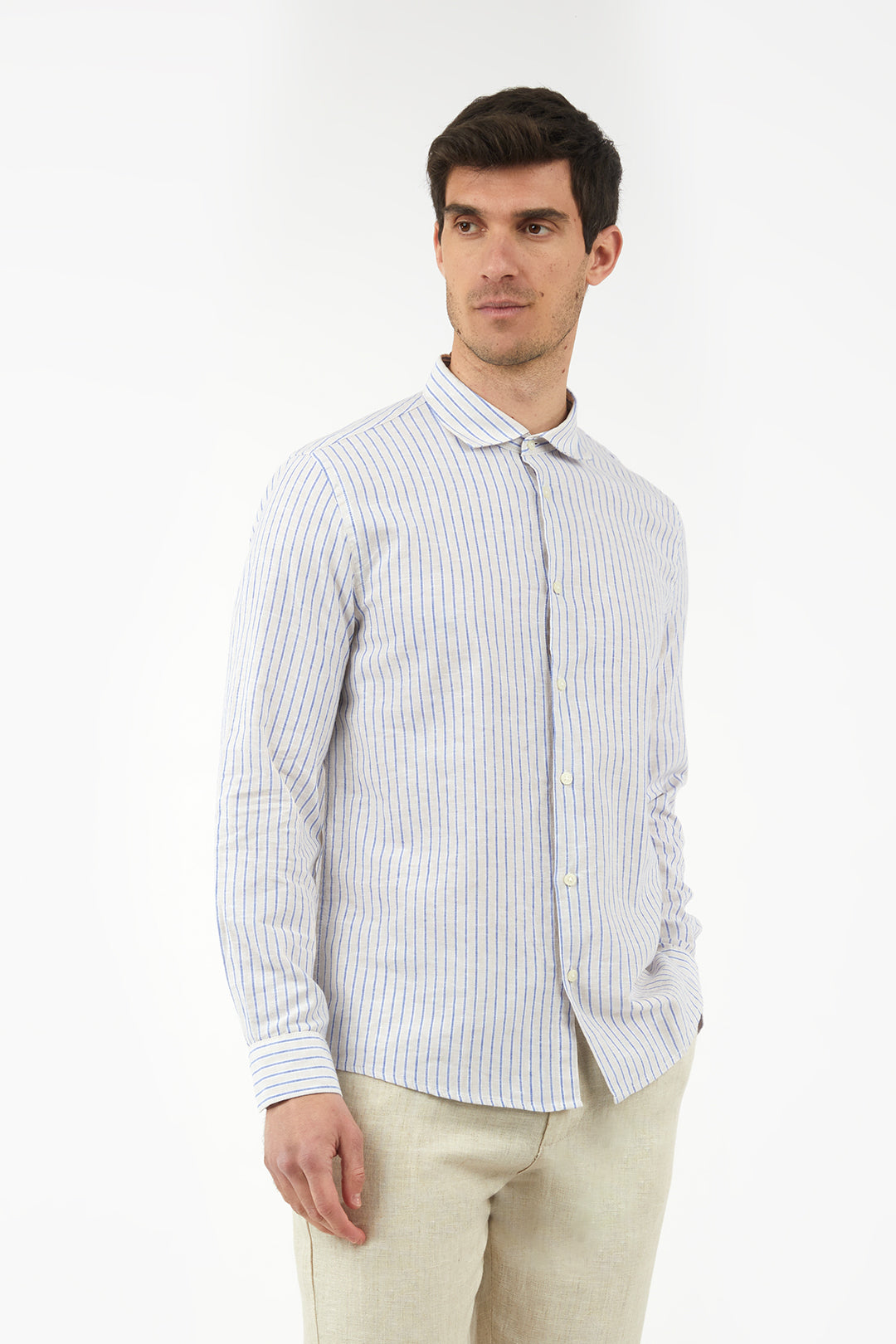 Camicia comfort fit misto lino a righe|Colore:Beige