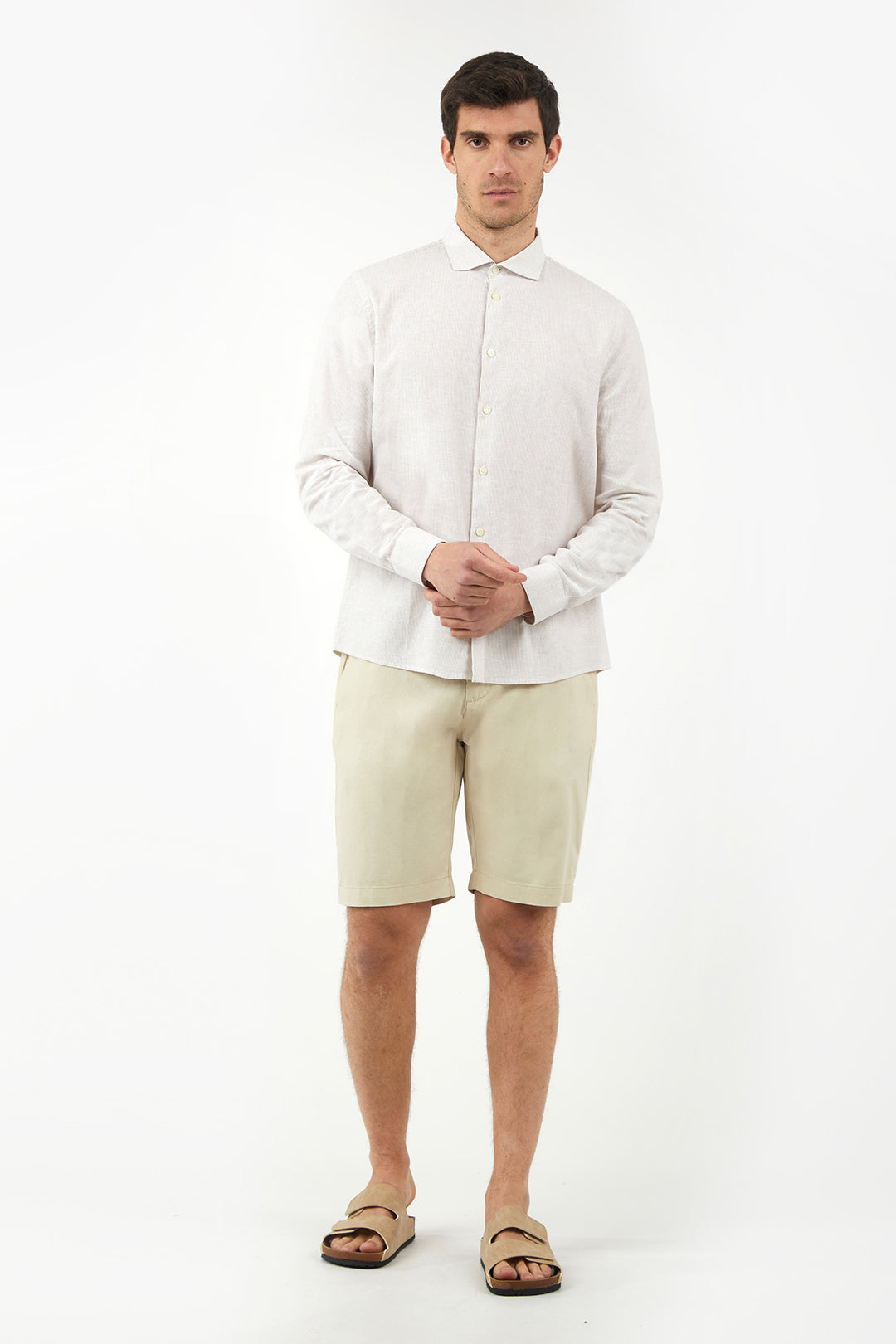 Camicia comfort fit misto lino a righe|Colore:Sabbia
