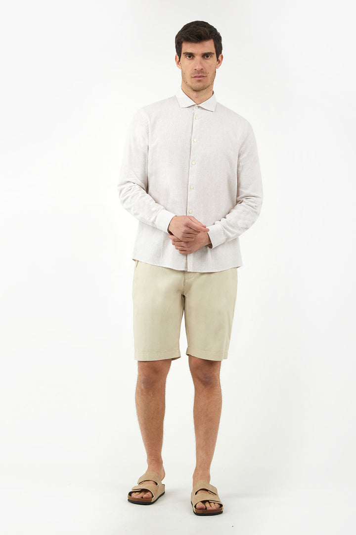 Camicia comfort fit misto lino a righe|Colore:Sabbia