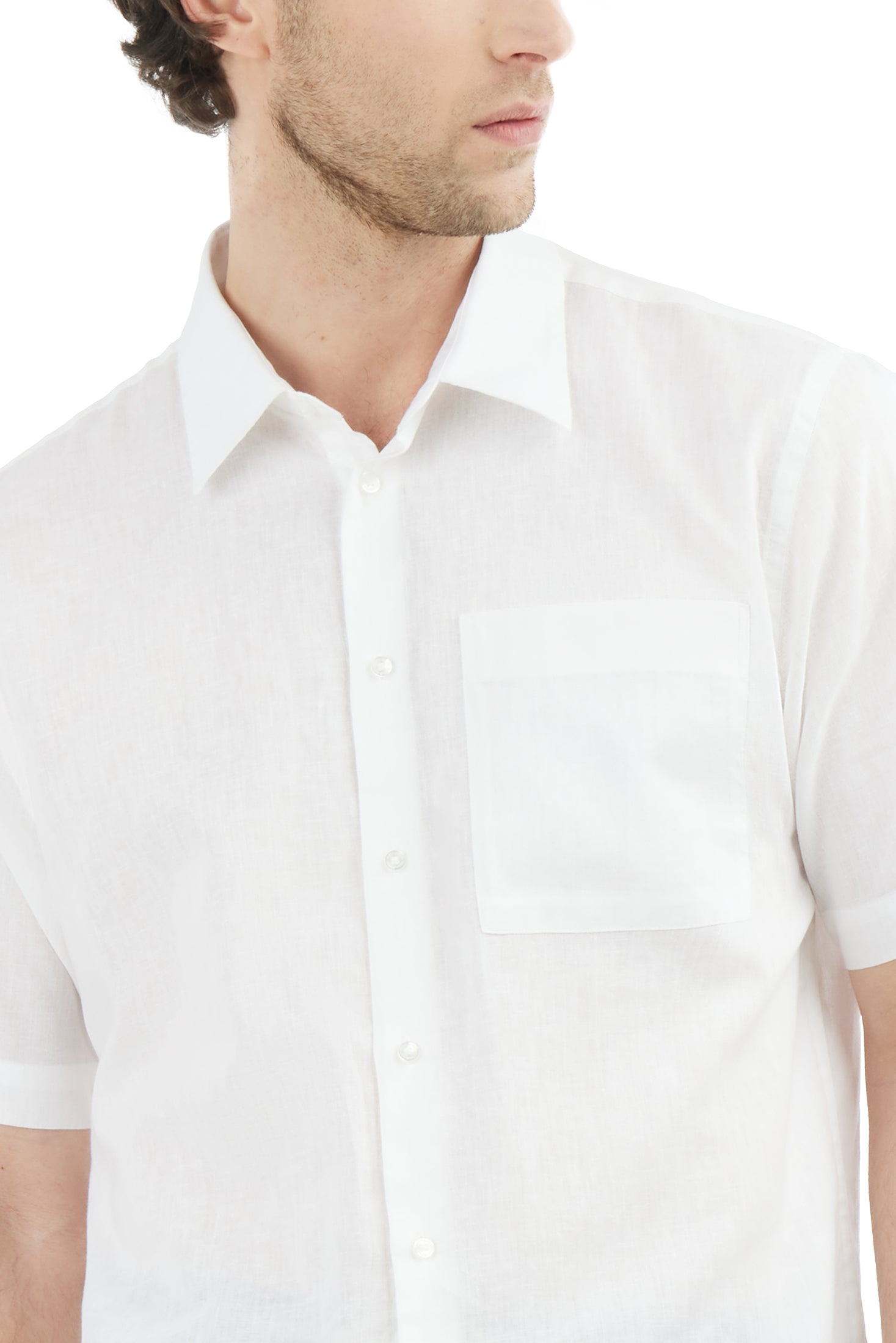 Camicia bowling misto lino con taschino|Colore:Bianco