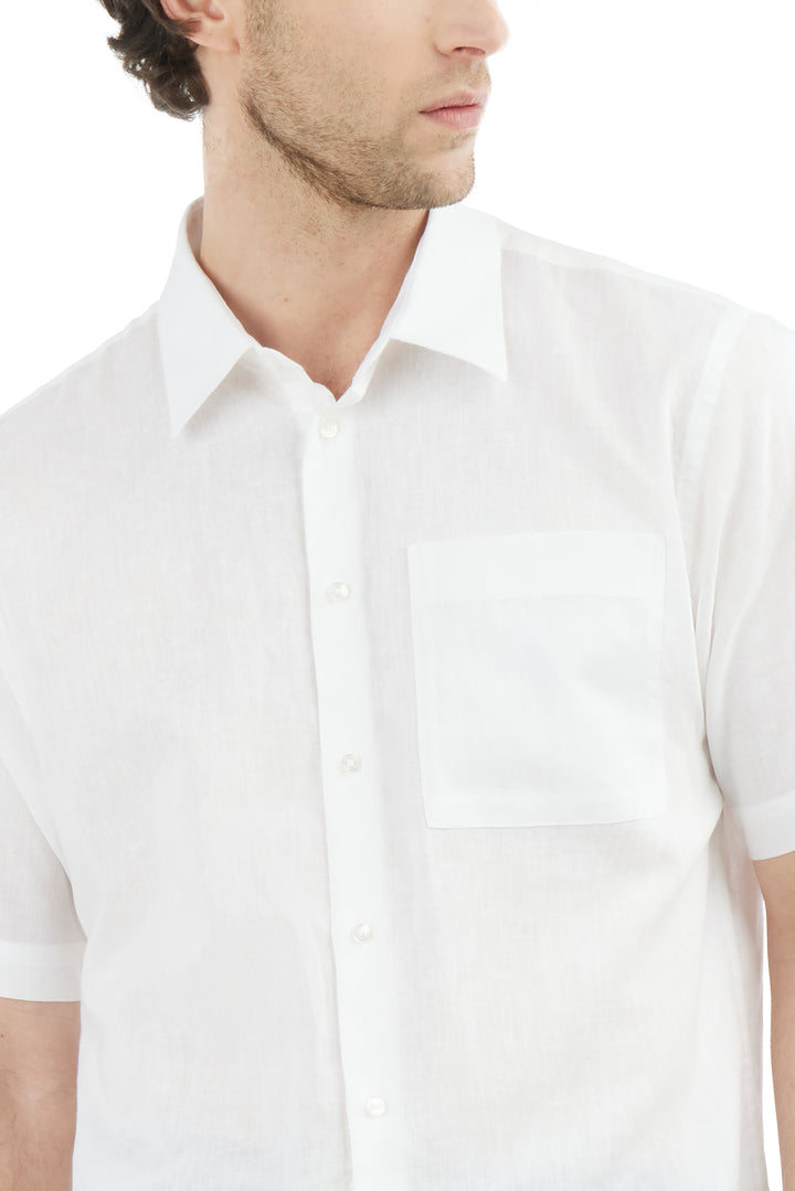 Camicia bowling misto lino con taschino|Colore:Bianco