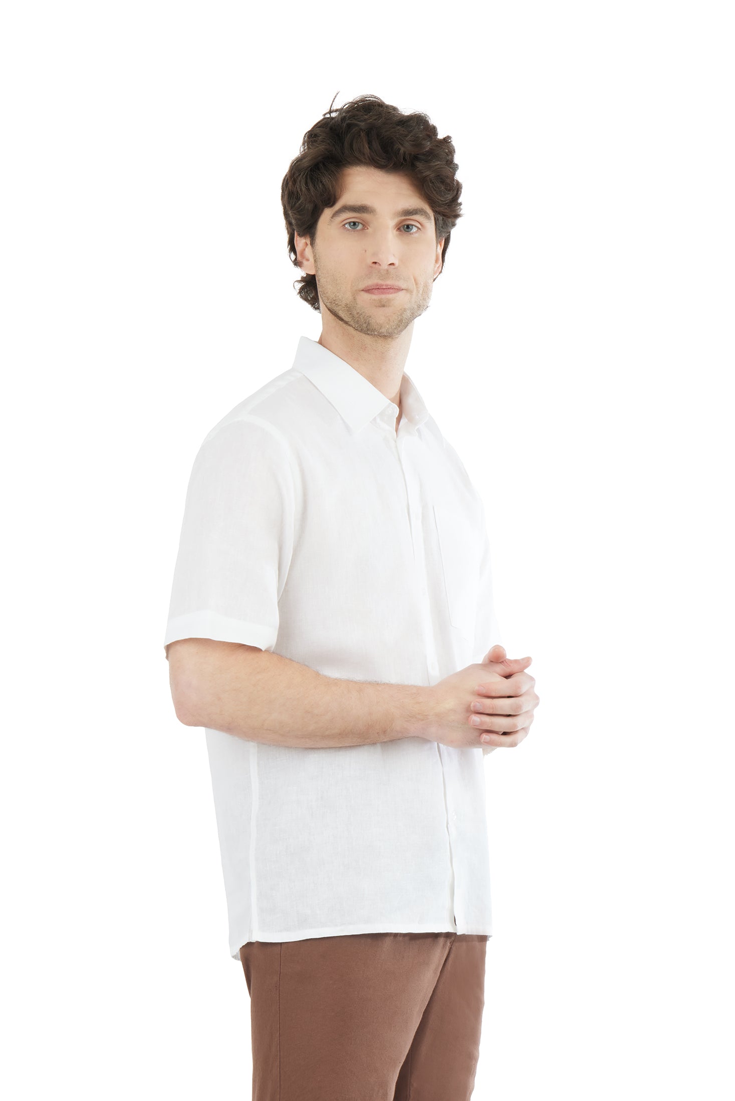 Camicia bowling misto lino con taschino|Colore:Bianco