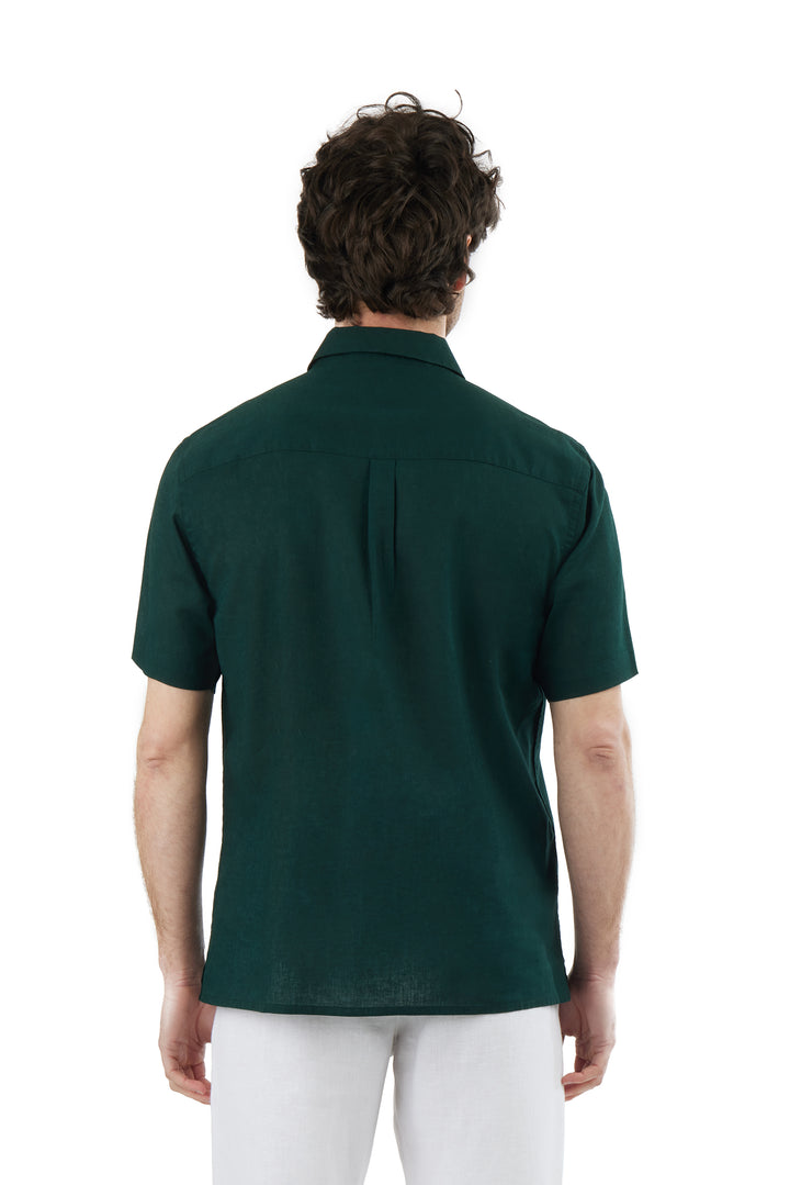 Camicia bowling misto lino con taschino|Colore:Bosco