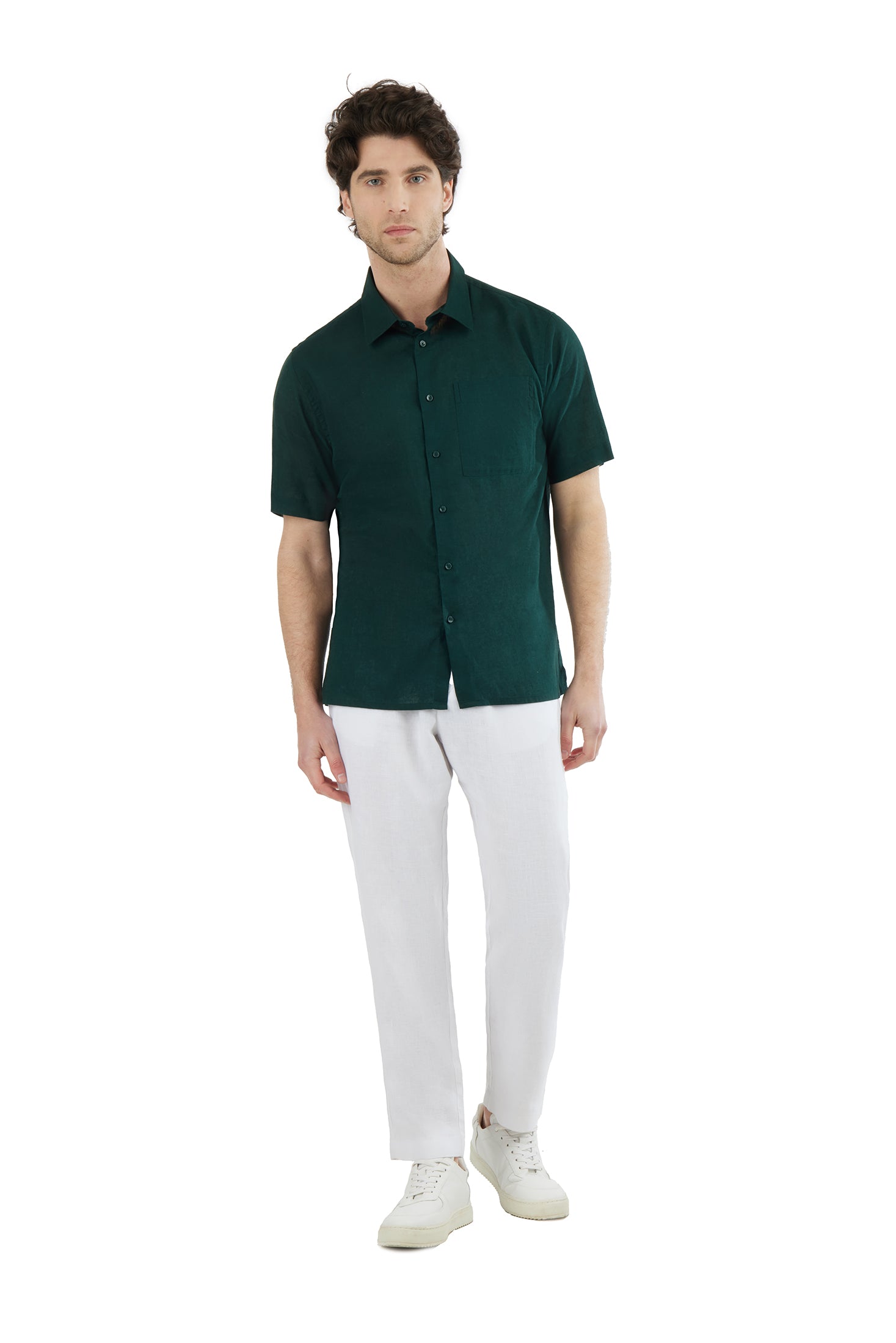 Camicia bowling misto lino con taschino|Colore:Bosco