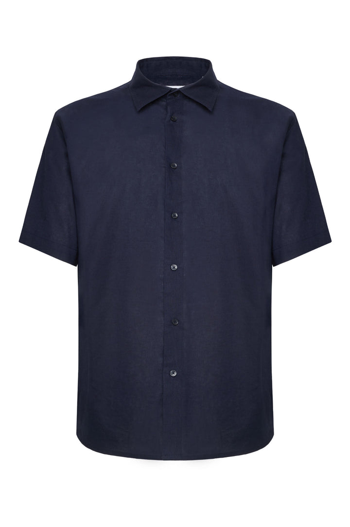 Camicia bowling misto lino con taschino|Colore:Blu
