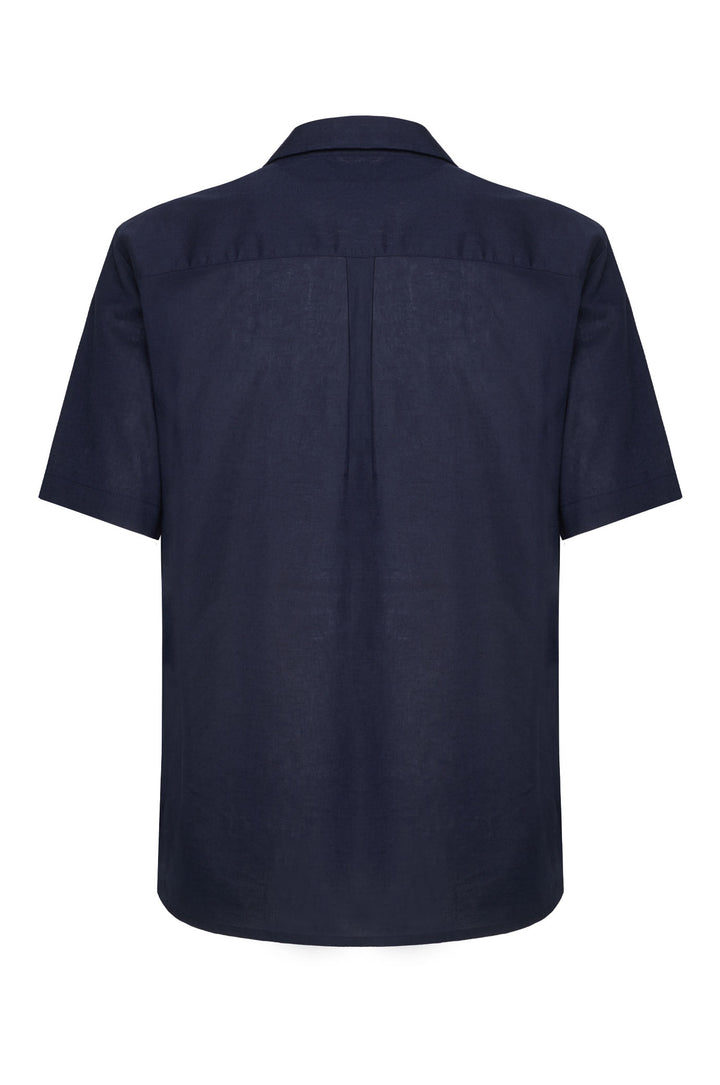 Camicia bowling misto lino con taschino|Colore:Blu