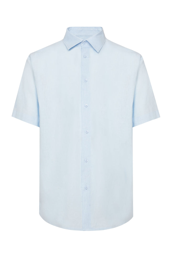 Camicia bowling misto lino con taschino|Colore:Celeste