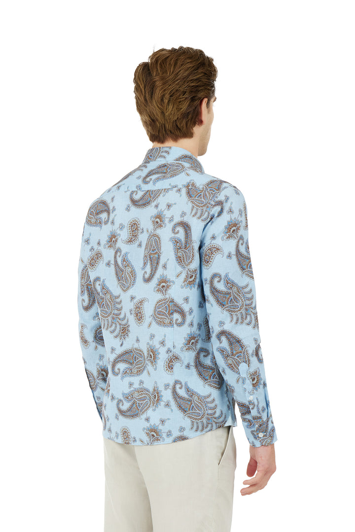 Camicia comfort fit misto lino Paisley|Colore:Celeste
