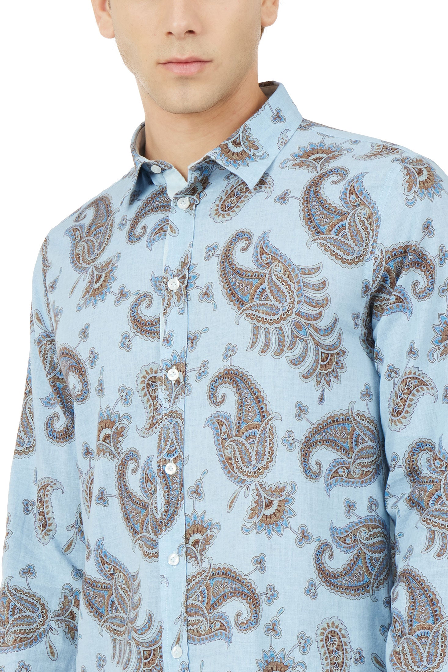 Camicia comfort fit misto lino Paisley|Colore:Celeste