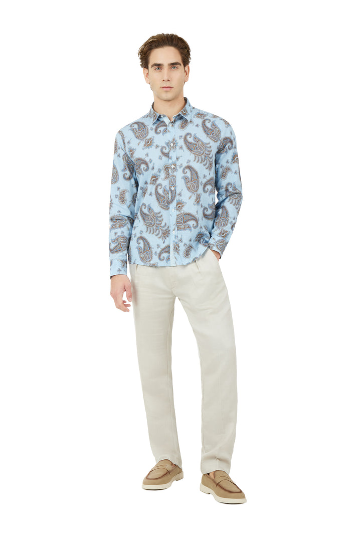 Camicia comfort fit misto lino Paisley|Colore:Celeste