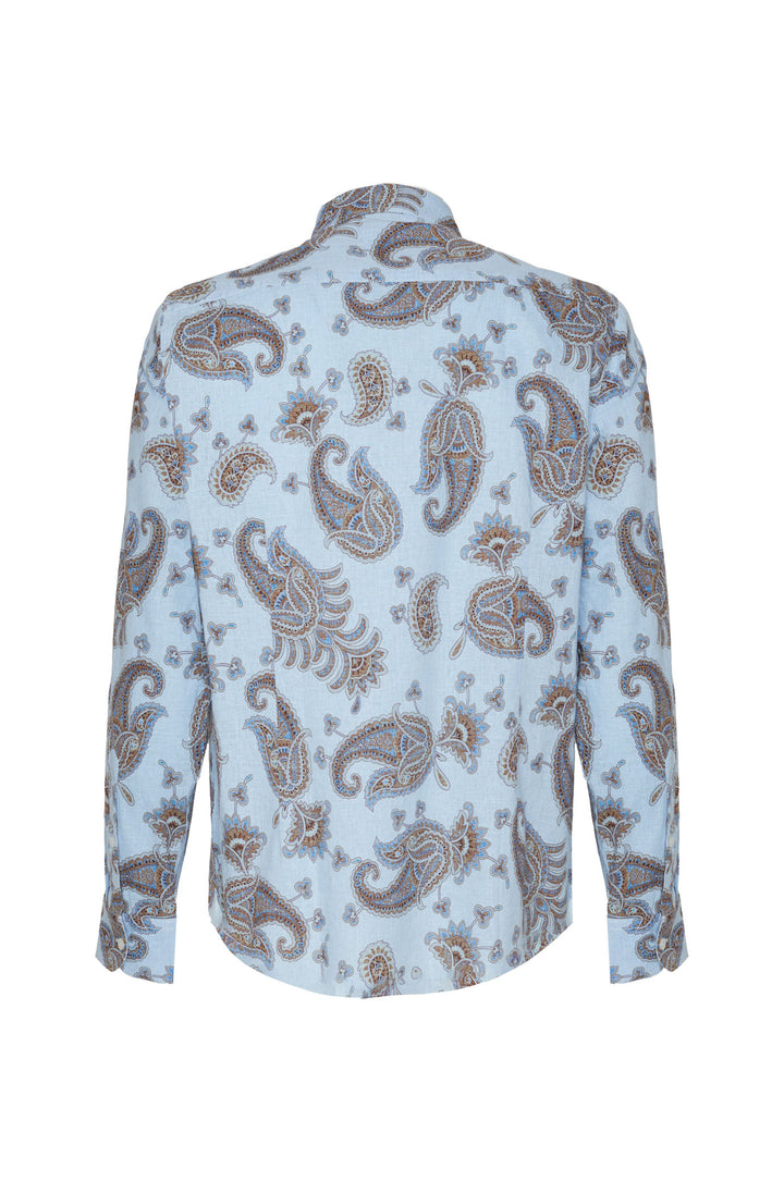 Camicia comfort fit misto lino Paisley|Colore:Celeste