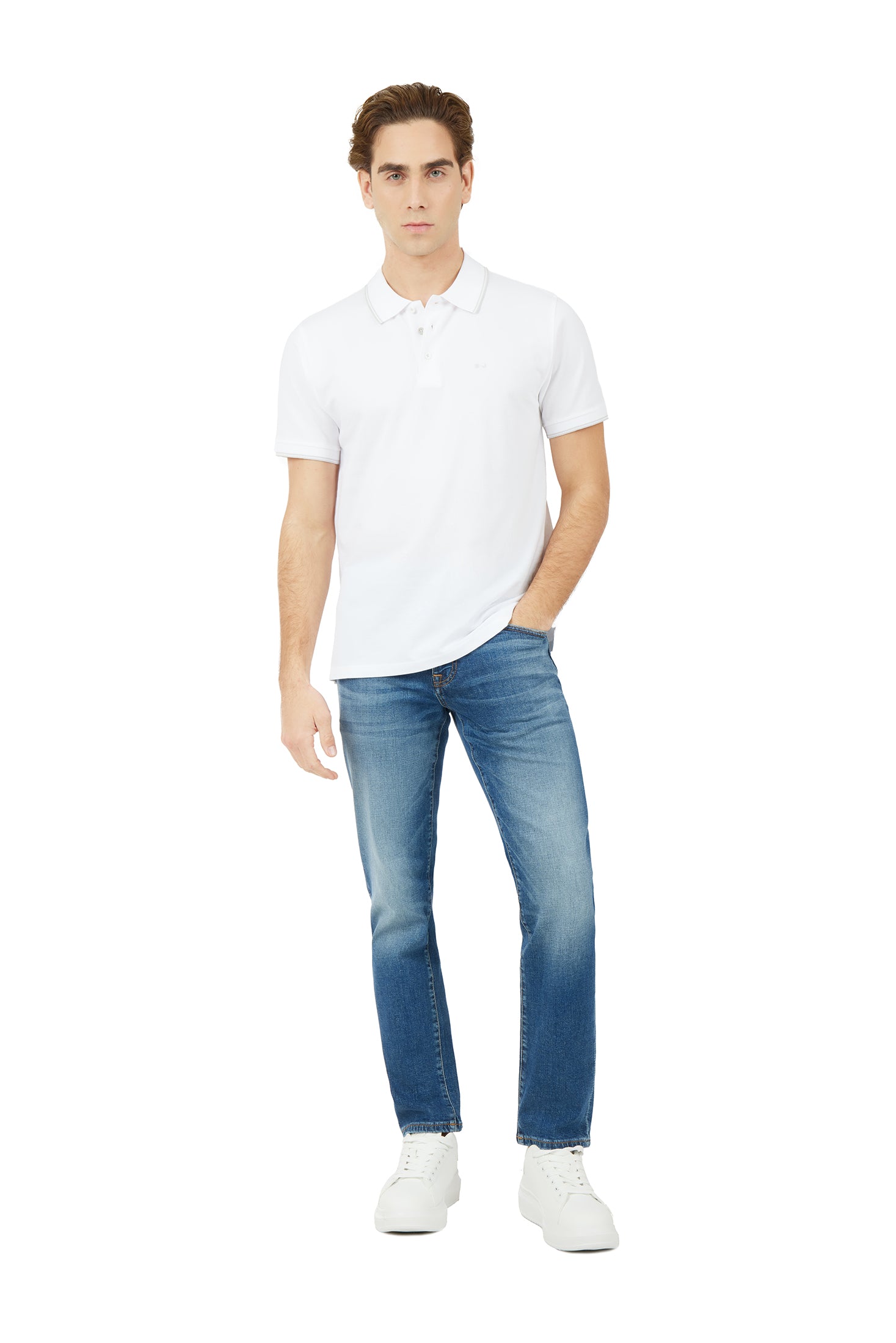 Polo con dettagli a contrasto|Colore:Bianco