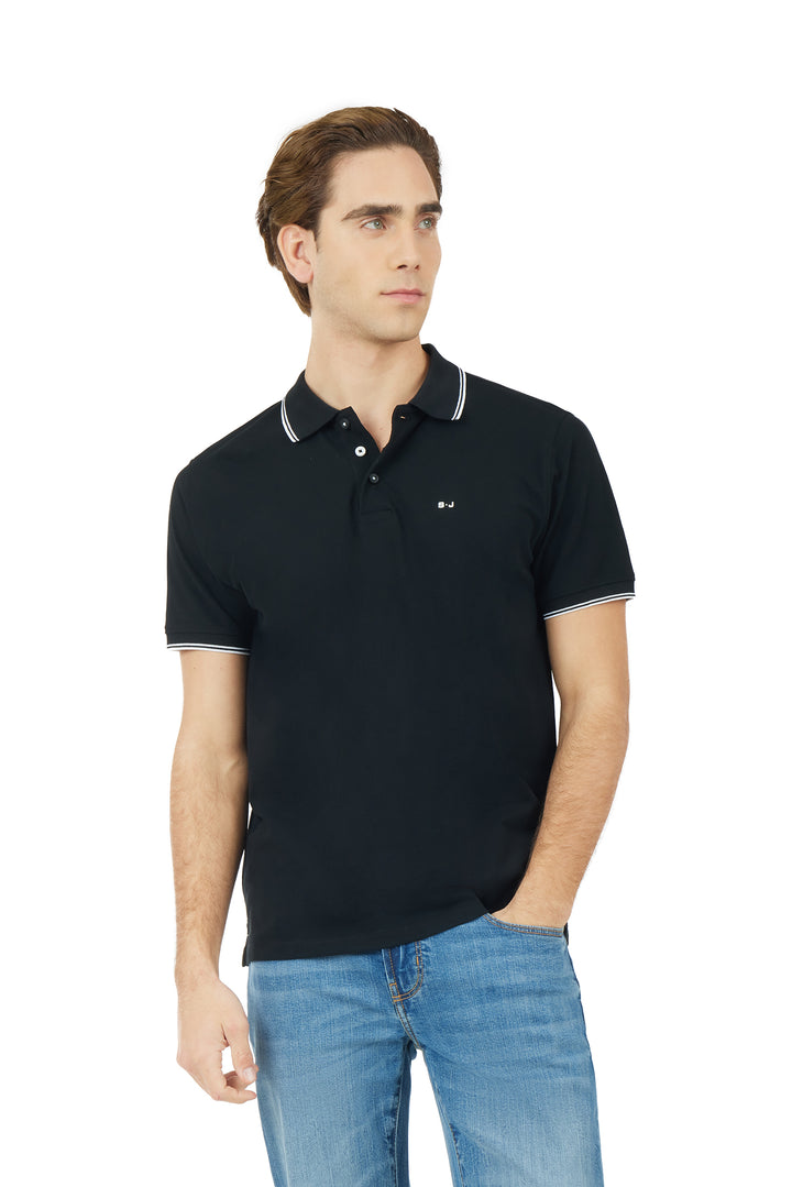 Polo con dettagli a contrasto|Colore:Nero