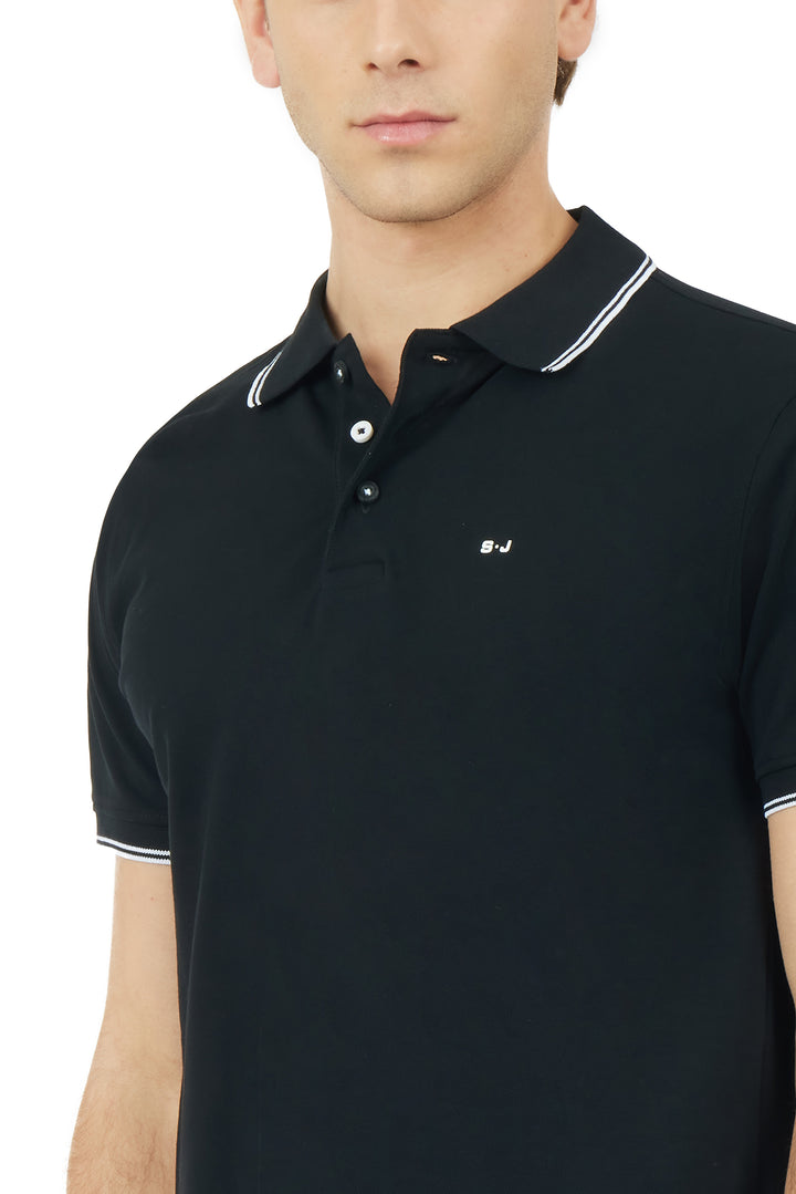 Polo con dettagli a contrasto|Colore:Nero