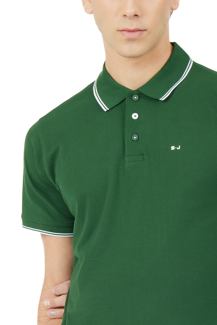 Polo con dettagli a contrasto|Colore:Bosco