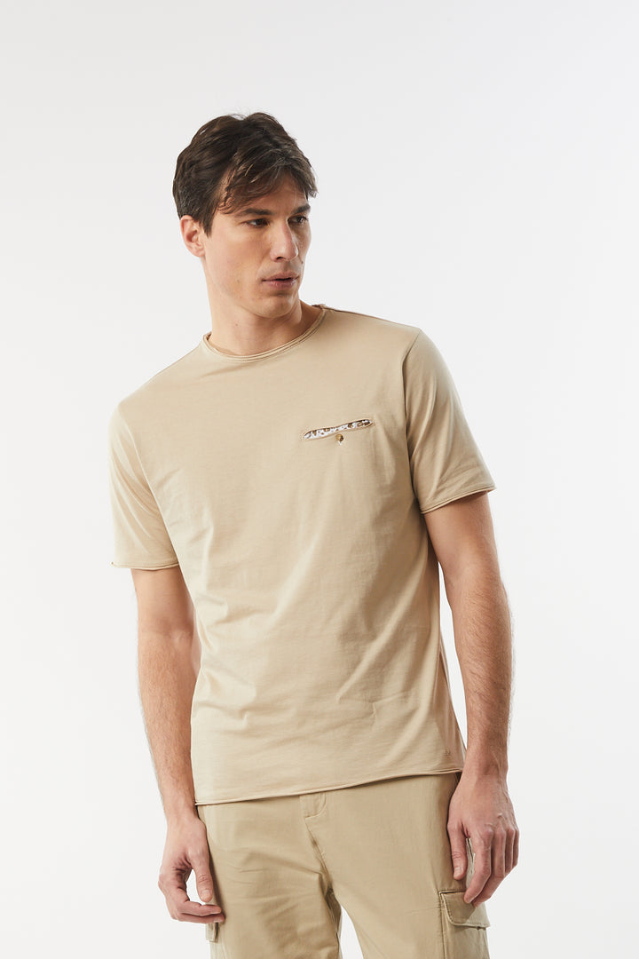 T-shirt con taschino|Colore:Beige