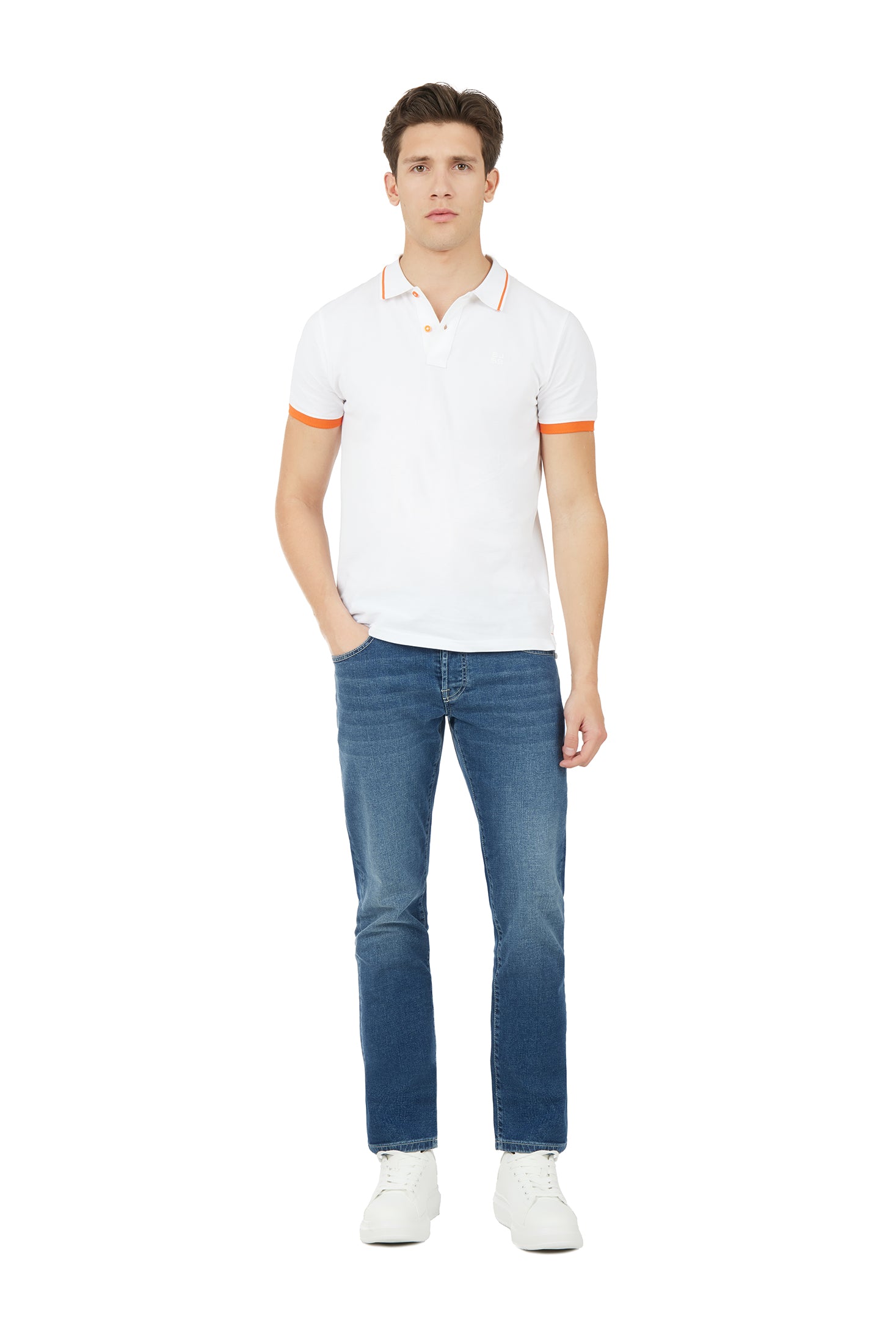 Polo con dettagli fluo|Colore:Bianco