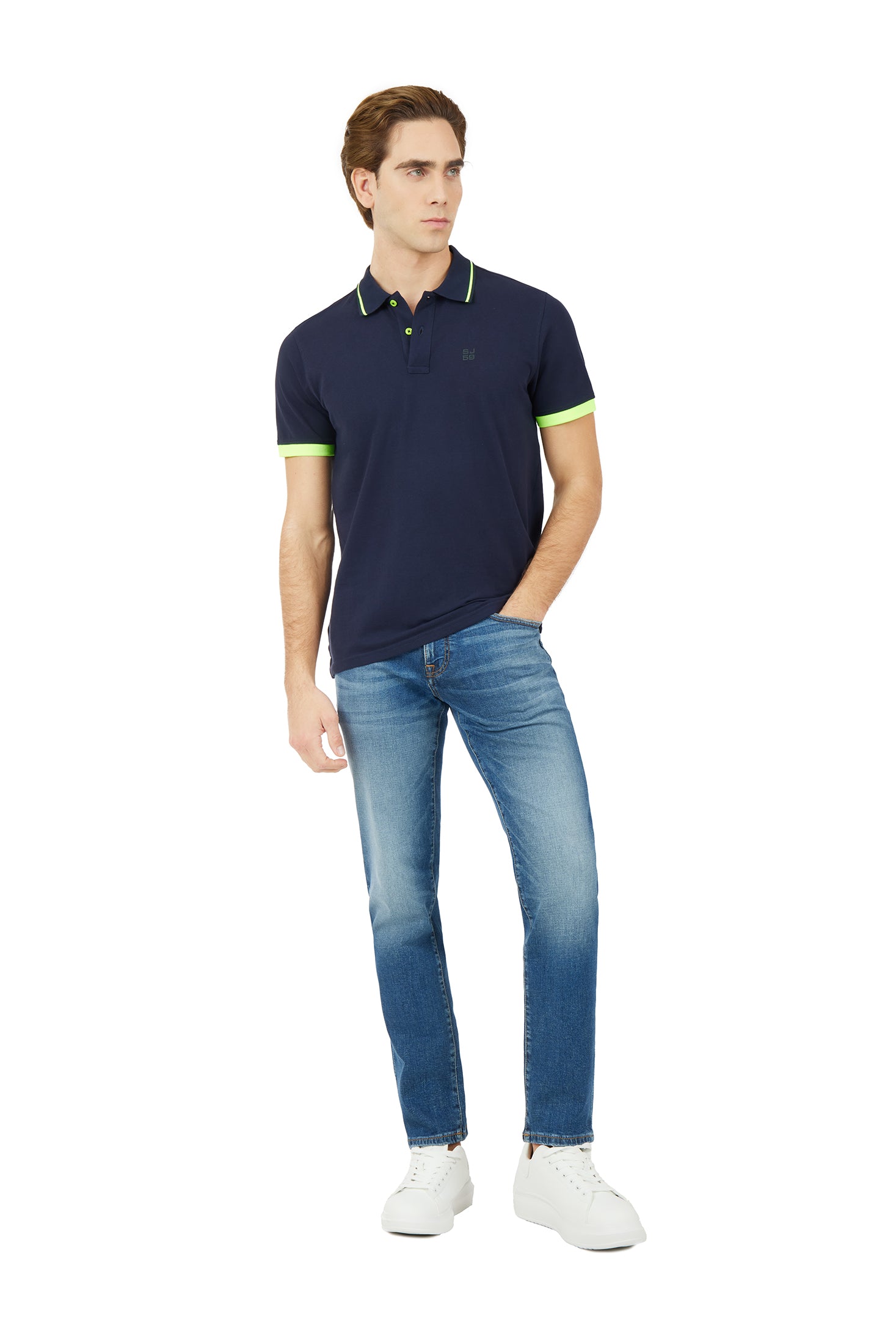 Polo con dettagli fluo|Colore:Blu/navy
