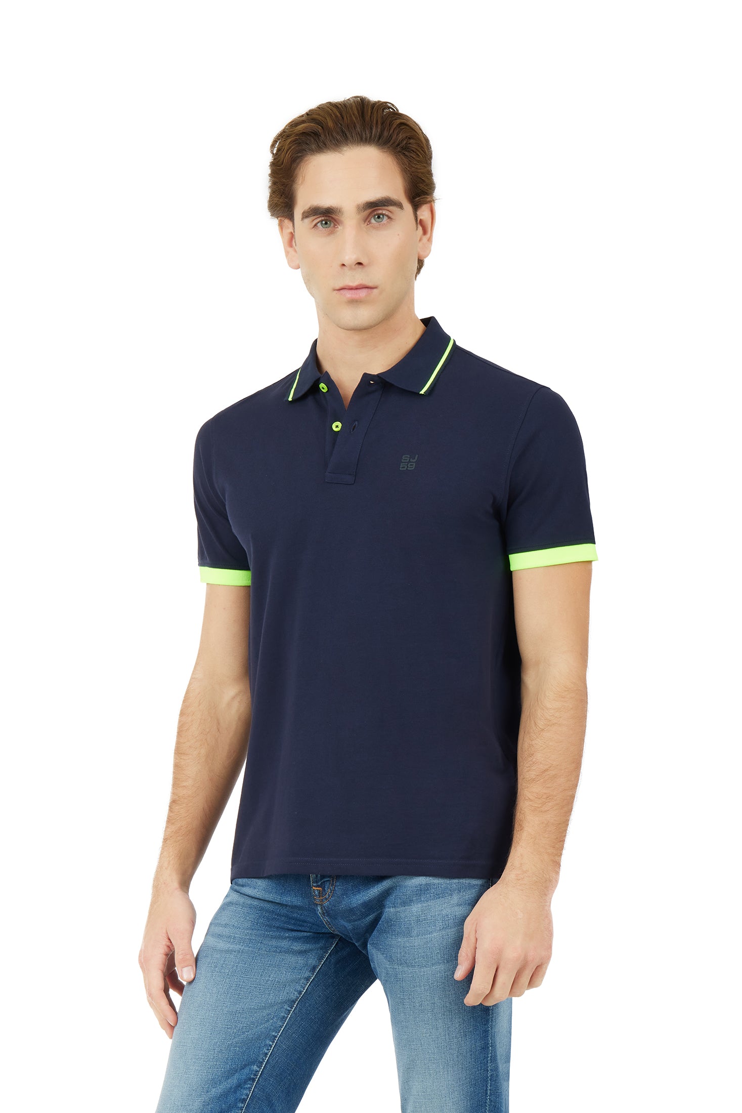 Polo con dettagli fluo|Colore:Blu/navy