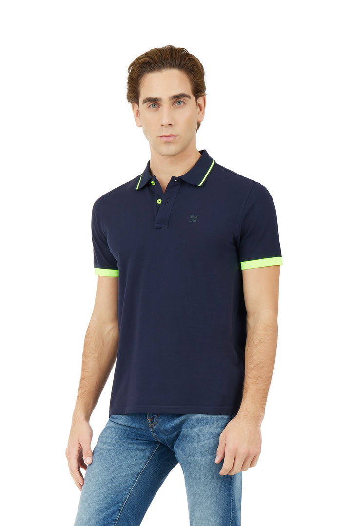 Polo con dettagli fluo|Colore:Blu/navy