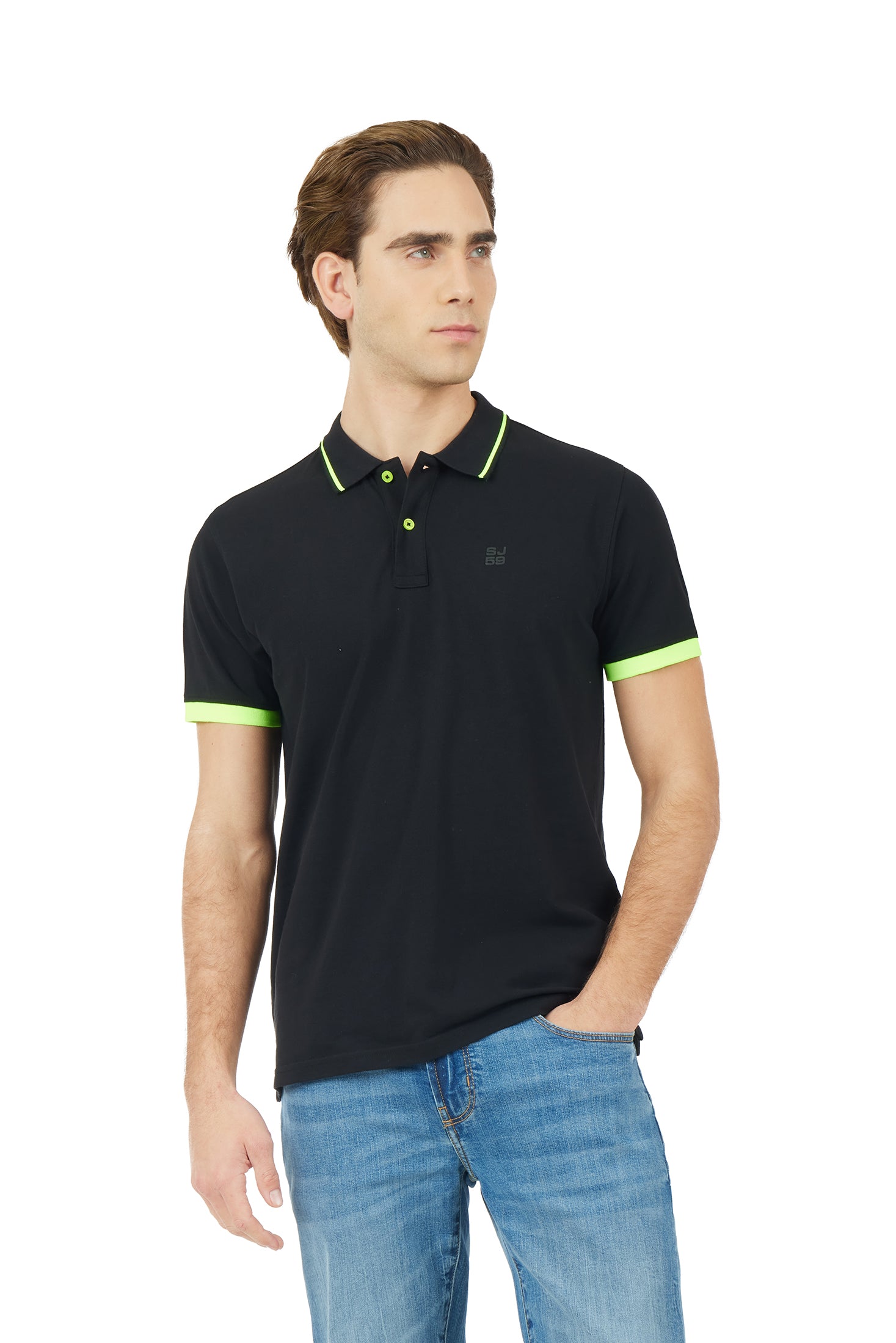 Polo con dettagli fluo|Colore:Nero