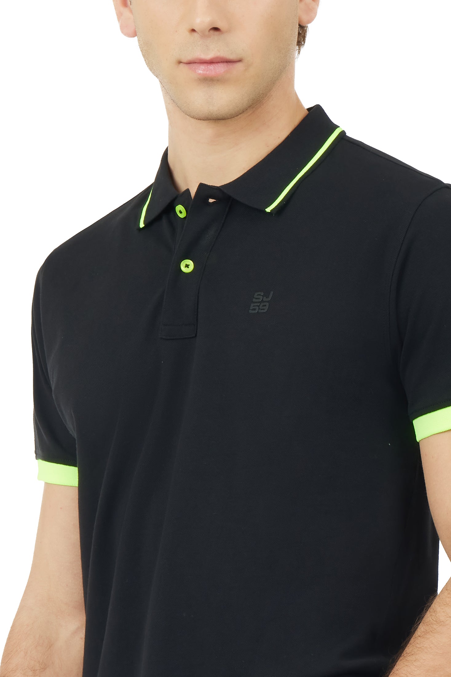 Polo con dettagli fluo|Colore:Nero