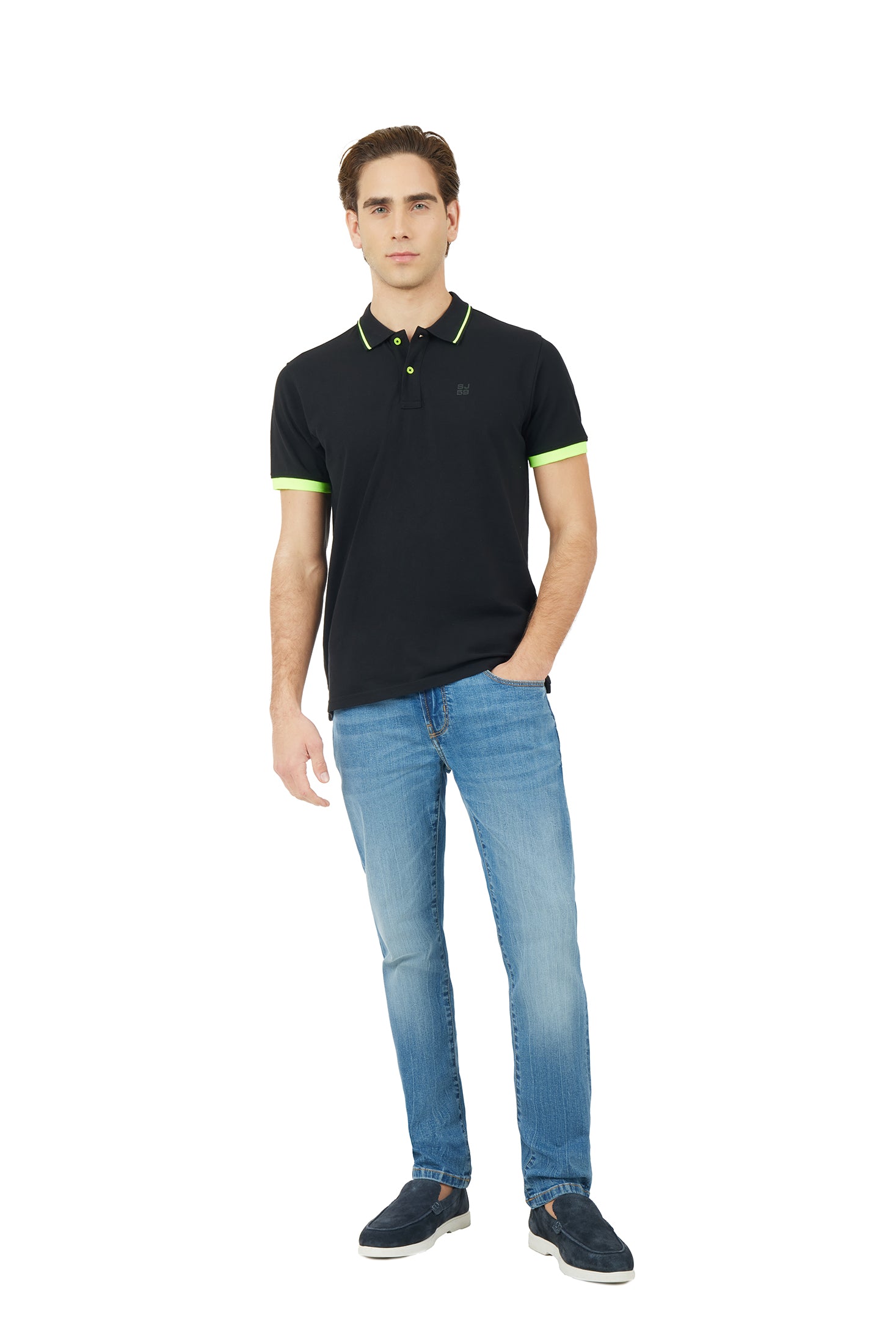 Polo con dettagli fluo|Colore:Nero
