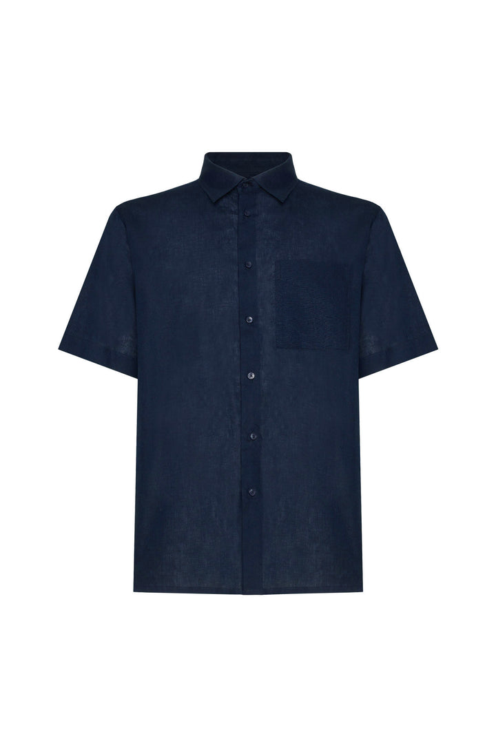 Camicia bowling misto lino con taschino|Colore:Blu