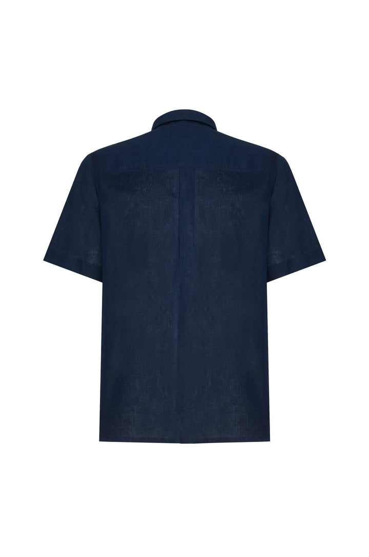 Camicia bowling misto lino con taschino|Colore:Blu
