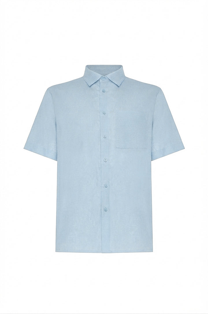 Camicia bowling misto lino con taschino|Colore:Celeste