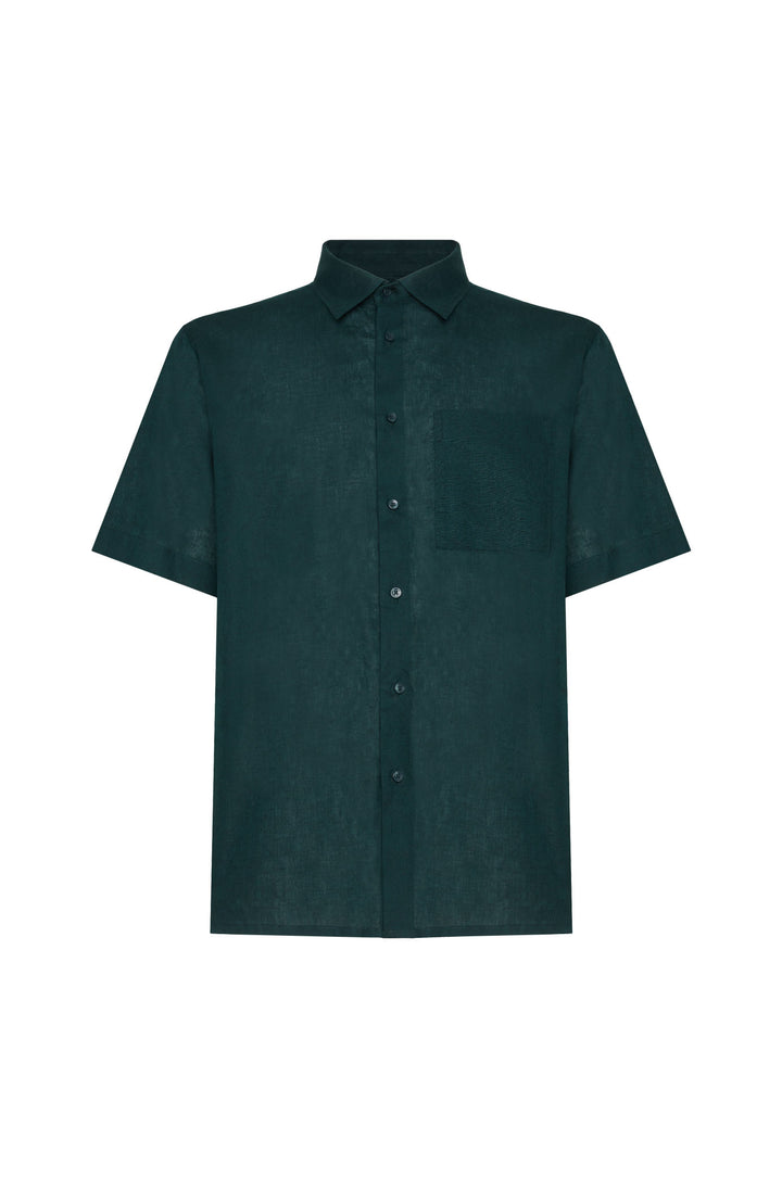 Camicia bowling misto lino con taschino|Colore:Bosco
