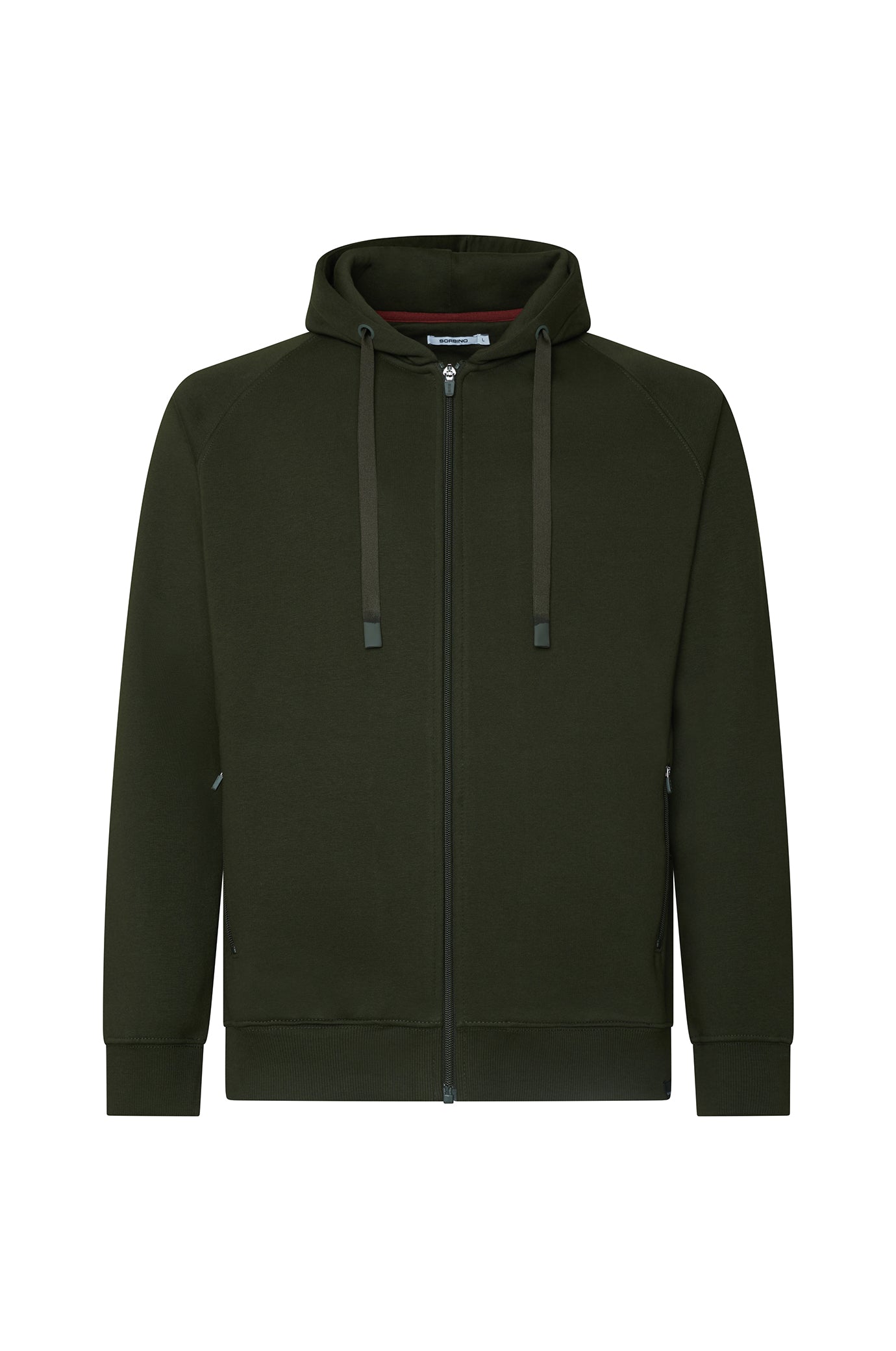Felpa zip con cappuccio cordinata|Colore:Verde militare