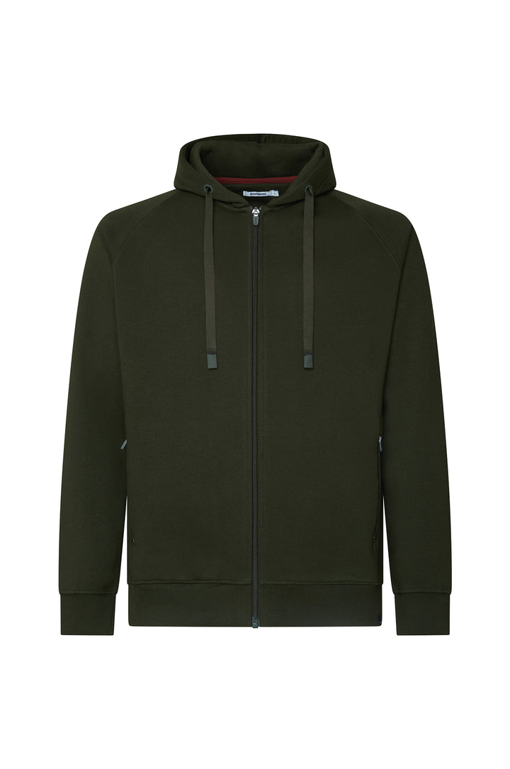 Felpa zip con cappuccio cordinata|Colore:Verde militare
