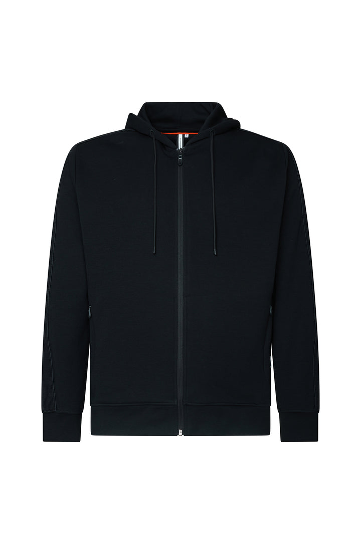 Felpa zip con cappuccio con bande laterali|Colore:Nero