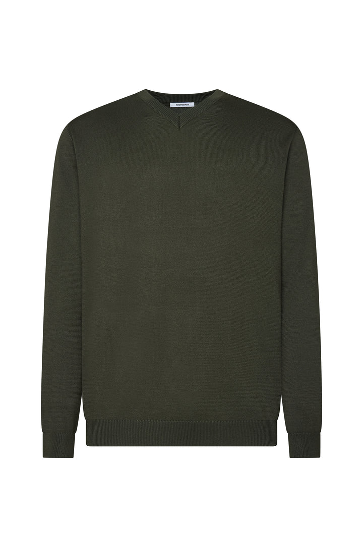 Pullover scollo a V basic|Colore:Verde/melange