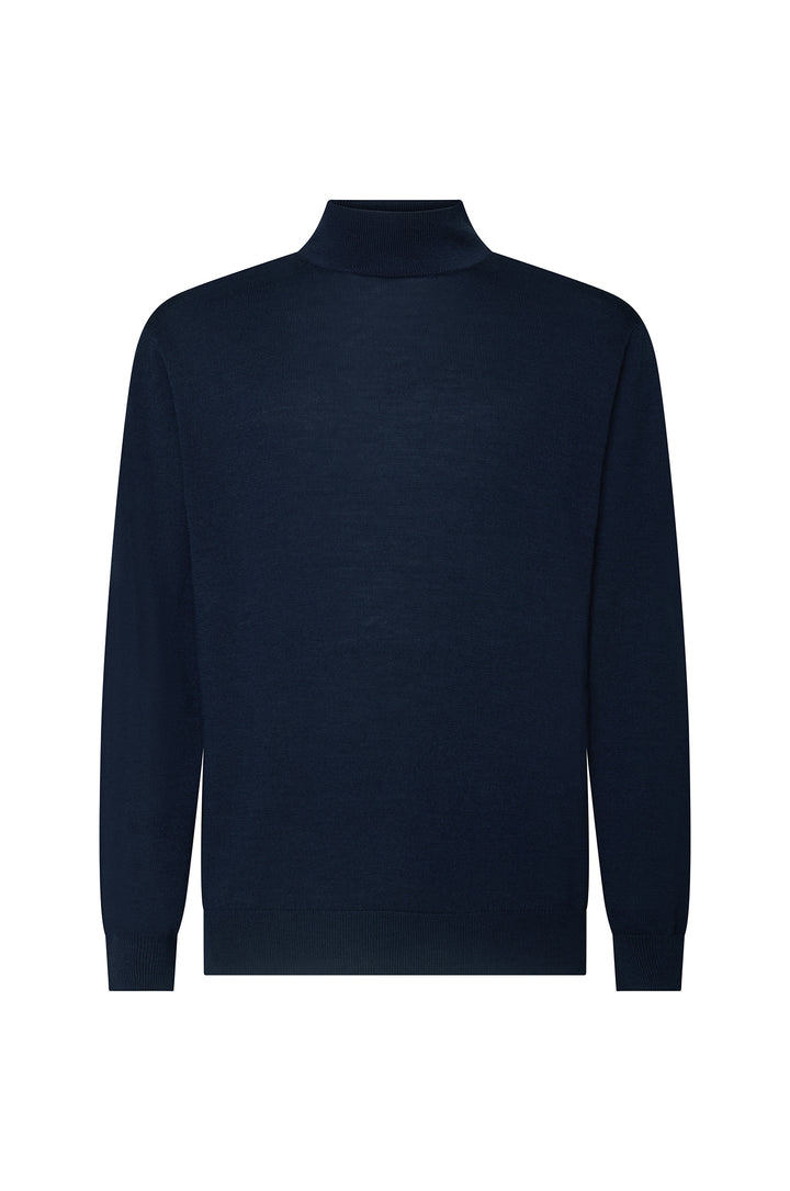 Pullover lupetto 100% Lana Merinos|Colore:Blu/navy