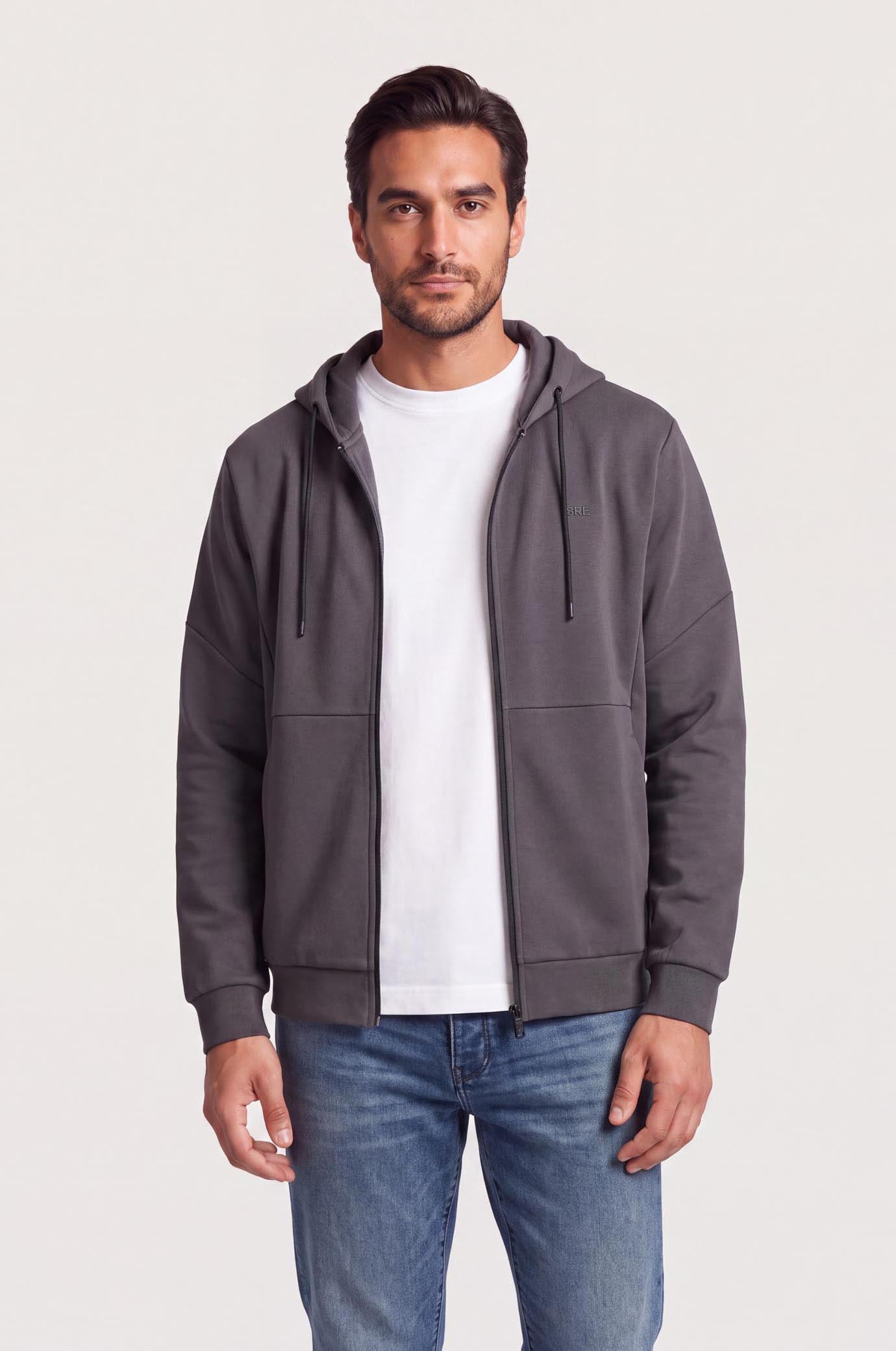Felpa tecnica con cappuccio coordinata|Colore:Piombo