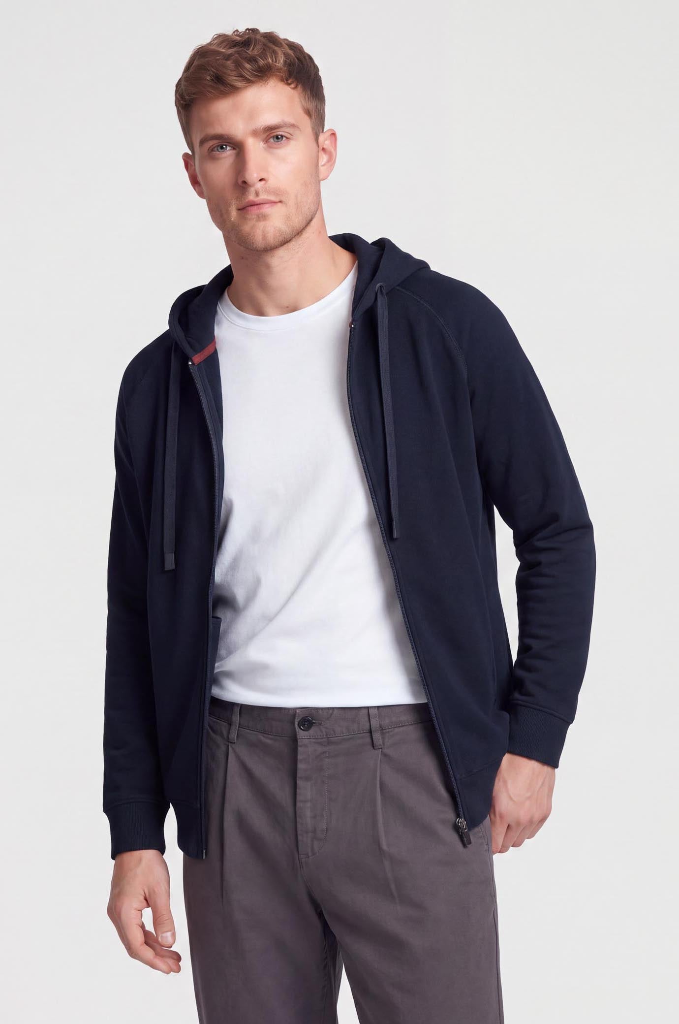 Felpa zip con cappuccio cordinata|Colore:Blu/navy