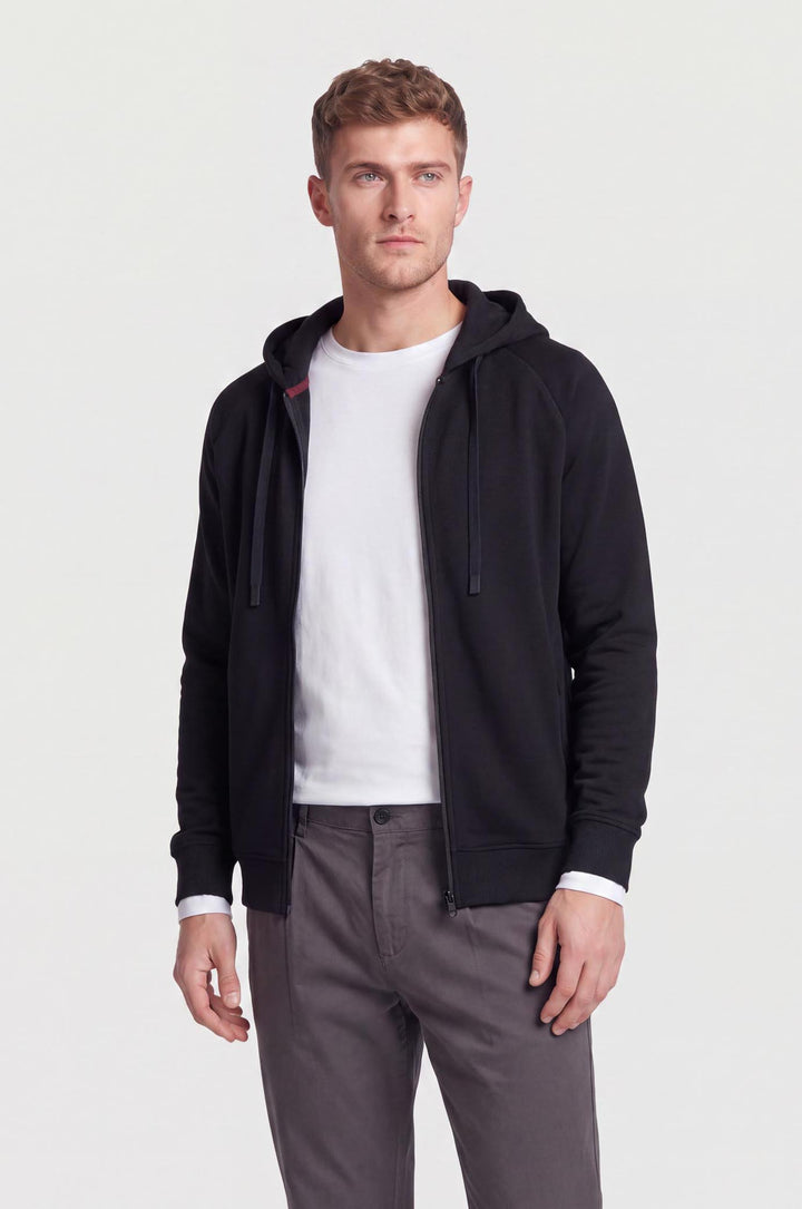 Felpa zip con cappuccio cordinata|Colore:Nero