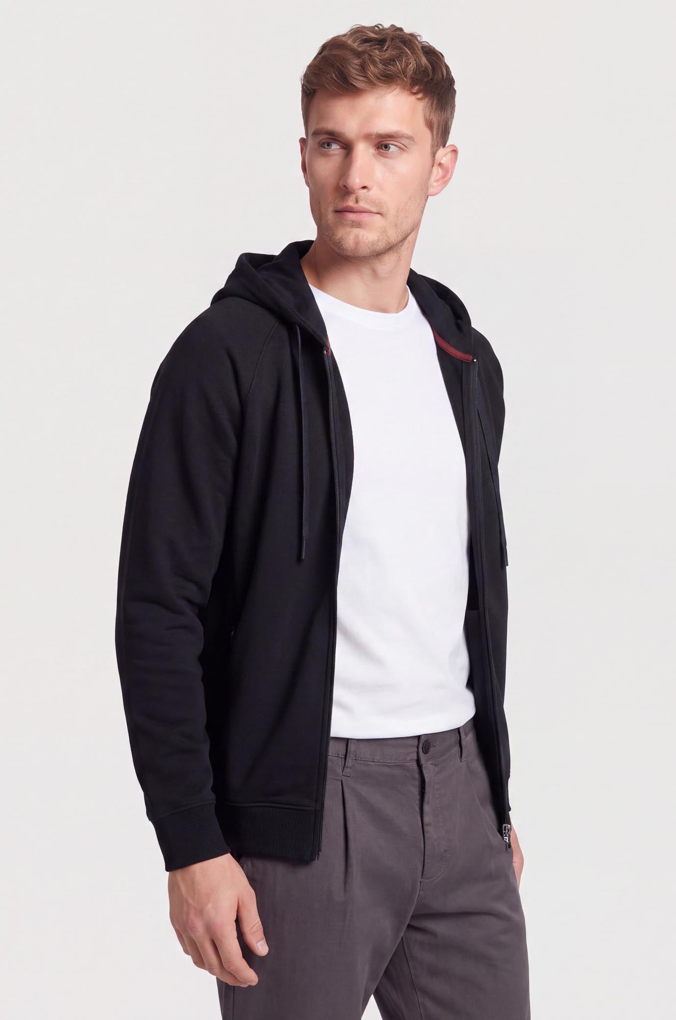 Felpa zip con cappuccio cordinata|Colore:Nero