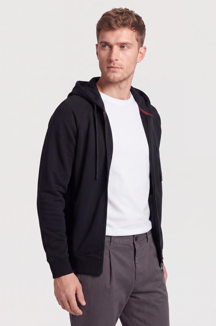 Felpa zip con cappuccio cordinata|Colore:Nero
