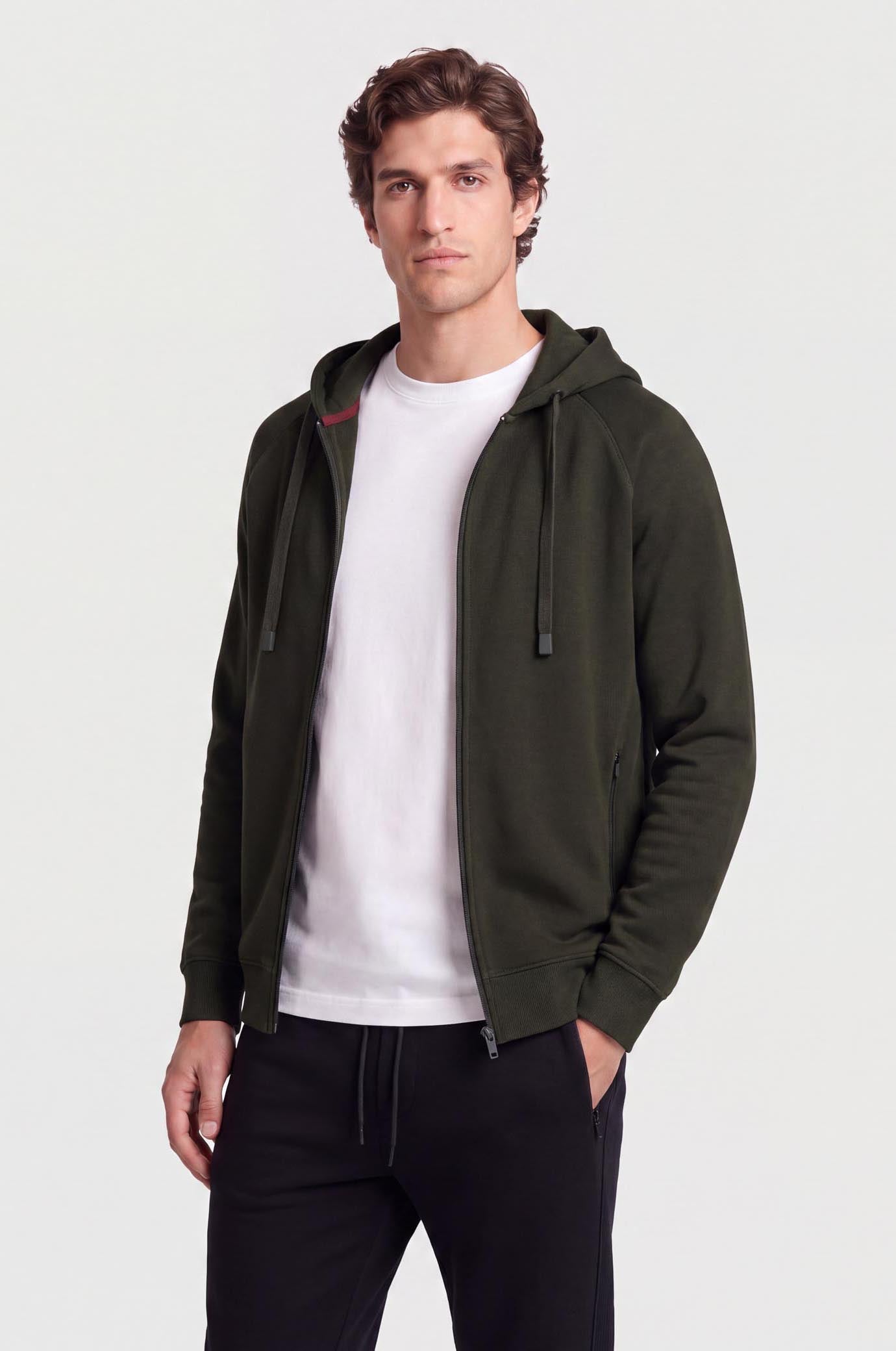 Felpa zip con cappuccio cordinata|Colore:Verde militare