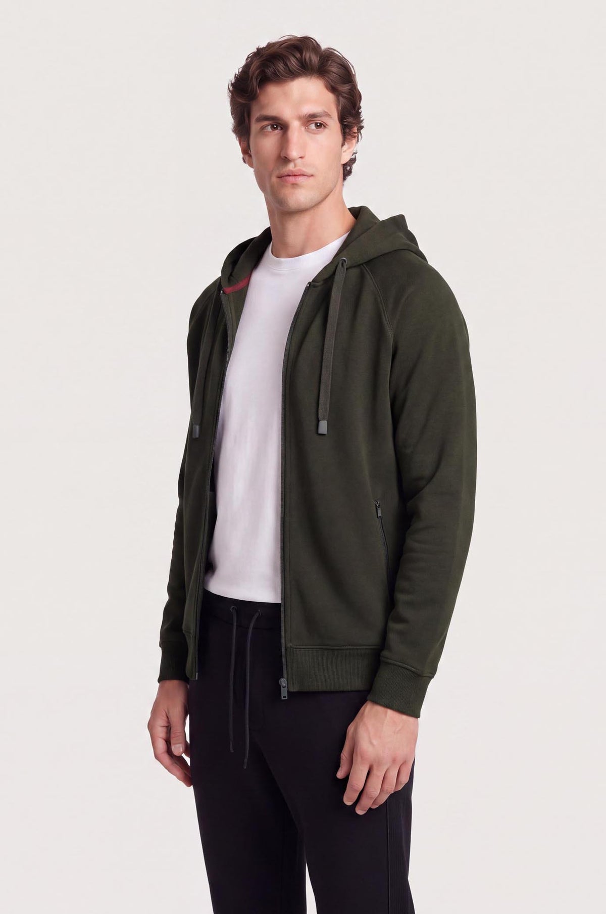 Felpa zip con cappuccio cordinata|Colore:Verde militare