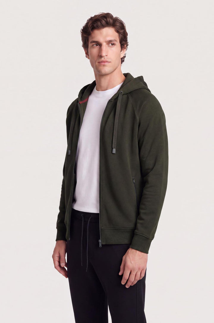 Felpa zip con cappuccio cordinata|Colore:Verde militare