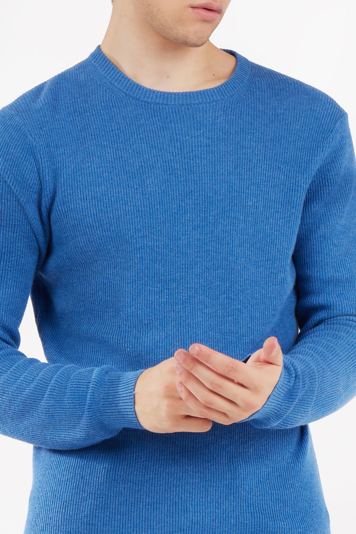 Pullover con struttura a costa inglese|Colore:Azzurro-melange
