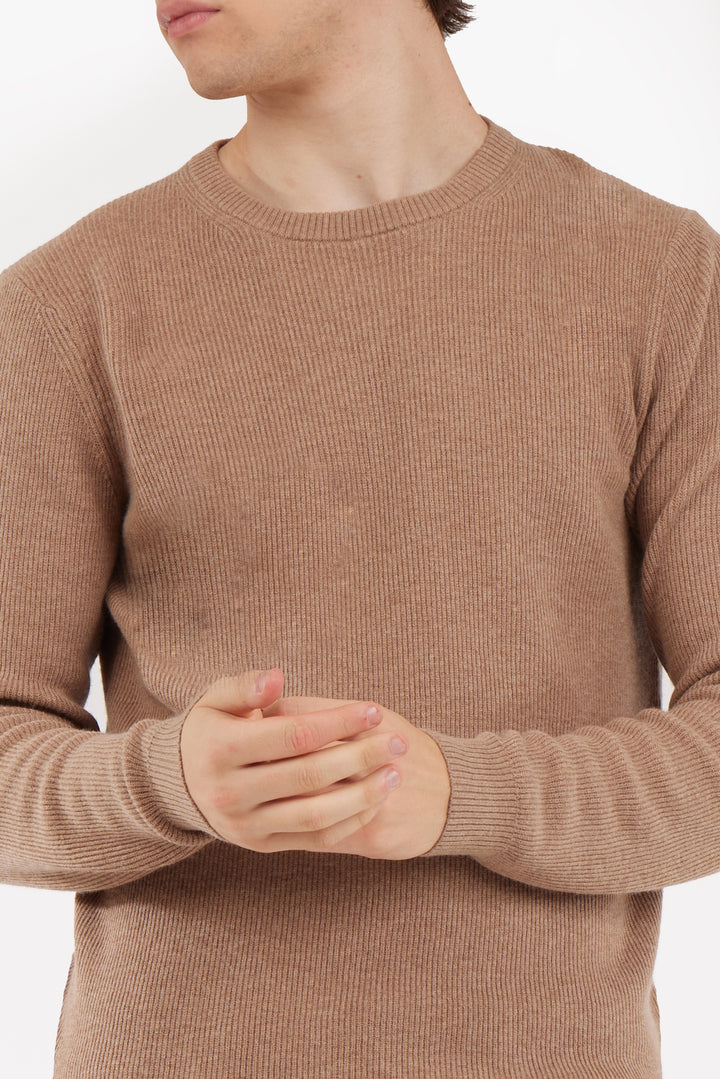 Pullover con struttura a costa inglese|Colore:Cammello-melange
