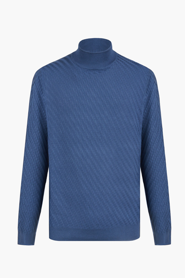 Pullover lupetto con struttura|Colore:Denim