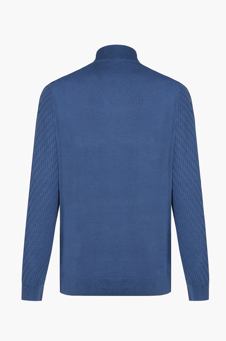 Pullover lupetto con struttura|Colore:Denim